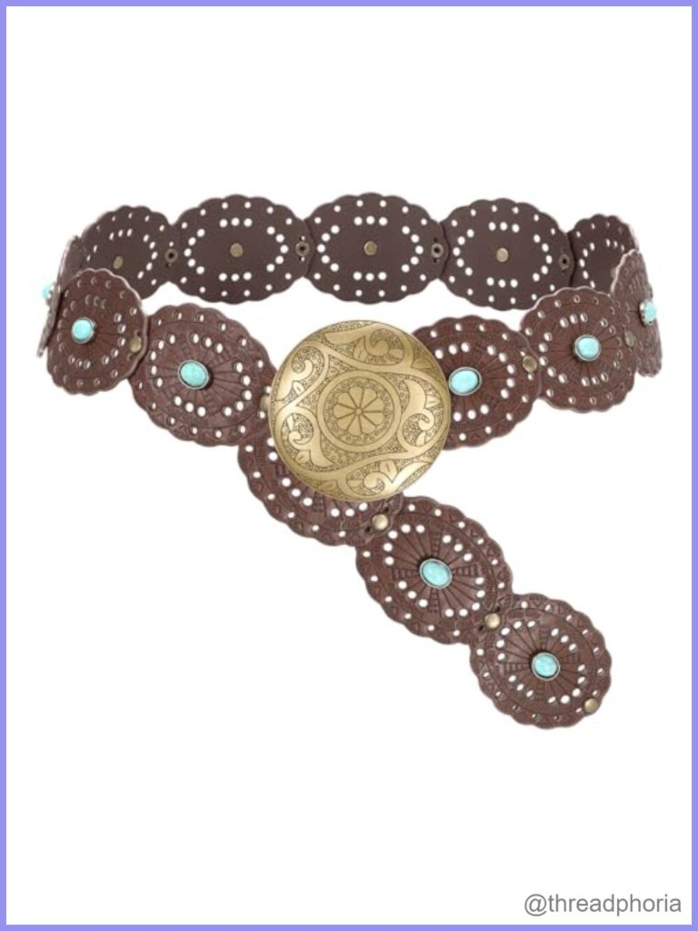 Wide Western Disc Belt Turquoise PU Leather Cowgirl Boho